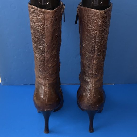 BRUNO MAGLI Brown Embossed Full Zip High Heel Knee High Boots Sz6 - Picture 4 of 5